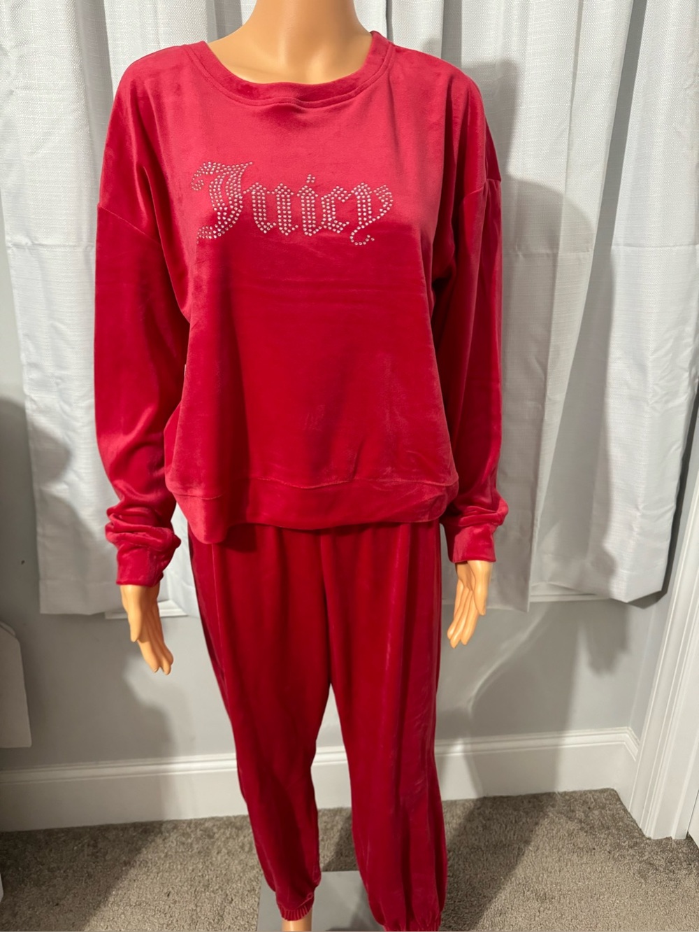 Cool Juicy Couture size L red velour rhinestone track suit set new